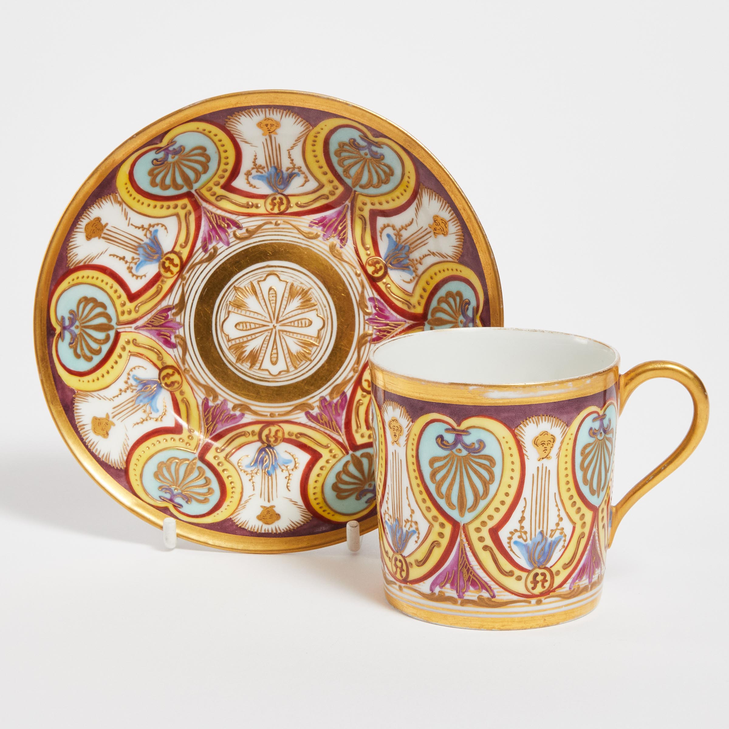 'Sèvres' Porcelain Coffee Can and Saucer, late 19th century, saucer diameter 5 in — 12.6 cm (2 Piece