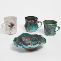 Kayo O'Young (Canadian, b.1950), Three Mugs and a Small Bowl, 1991-98, bowl diameter 6.9 in — 17.5 c