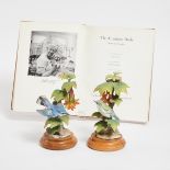 Pair of Royal Worcester ‘Cerulean Warbler and Maple’ Bird Models, Dorothy Doughty, 1965, largest hei