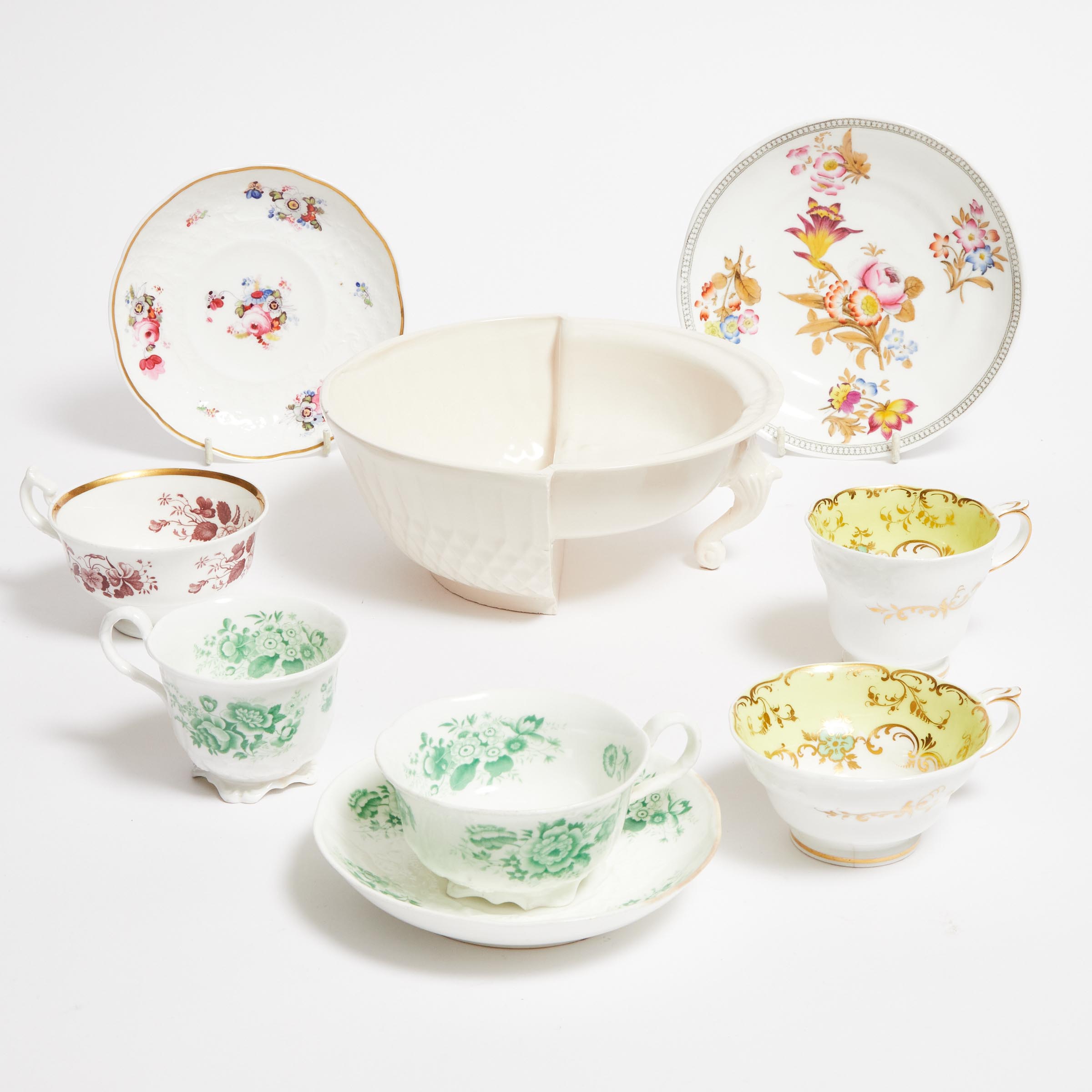 Group of Minton Cups and Saucers and a Contemporary Bowl, late 19th/20th century (9 Pieces)