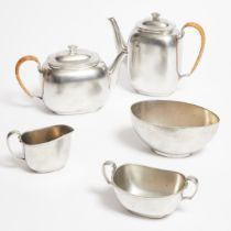 Danish Art Deco Pewter Tea and Coffee Service, Just Andersen, 20th century, coffee pot height 7 in —