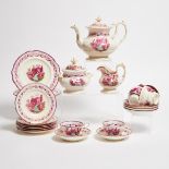 Sunderland Pink Lustre Victoria and Albert Pattern Part-Service, 1840s, teapot height 7.7 in — 19.5