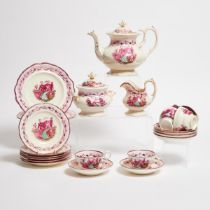 Sunderland Pink Lustre Victoria and Albert Pattern Part-Service, 1840s, teapot height 7.7 in — 19.5