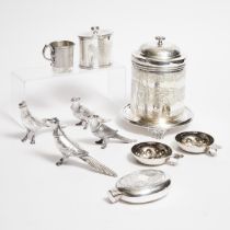 Group of Mostly English Silver Plated Articles, late 19th/early 20th century, biscuit jar height 8.7