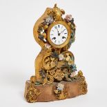 French Vincennes Porcelain Mounted Gilt Metal Mantle Clock, 19th century, height 14.5 in — 36.8 cm