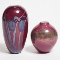 William Glasner (American, 20th century), Two Studio Glass Vases, 1978, largest height 7.3 in — 18.5