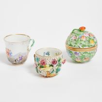 Meissen 'Schneeballen' Bowl, 'Naples' Cup, and Herend Reticulated Covered Potpourri, late 19th/20th