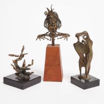 Three Small Bronzes, 20th century, KING LEAR; BURNING BUSH; UNTITLED, largest height 8.7 in — 22 cm
