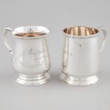 Two English Silver Mugs, Sibray, Hall & Co. and Reid & Sons, Sheffield, 1919/30, height 3.9 in — 9.8