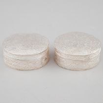 Pair of Indian Silver Circular Boxes, late 20th century, height 1.4 in — 3.6 cm, diameter 3.2 in — 8