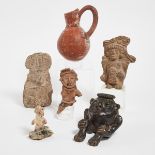 Miscellaneous Group of Mostly Pre-Columbian Pottery, 1500 BC-1000 AD, largest height 7.5 in — 19 cm
