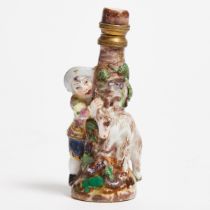 Continental Porcelain Boy and Goat Scent Bottle, probably Samson, late 19th century, height 3.1 in —