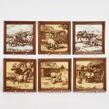 Six Framed Porcelain Tiles, Minton China Works, c.1880, height 6.8 in — 17.2 cm (6 Pieces)