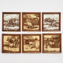 Six Framed Porcelain Tiles, Minton China Works, c.1880, height 6.8 in — 17.2 cm (6 Pieces)