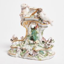Chelsea Candlestick Base, Ducks at a Fountain, c.1770, height 7.5 in — 19 cm