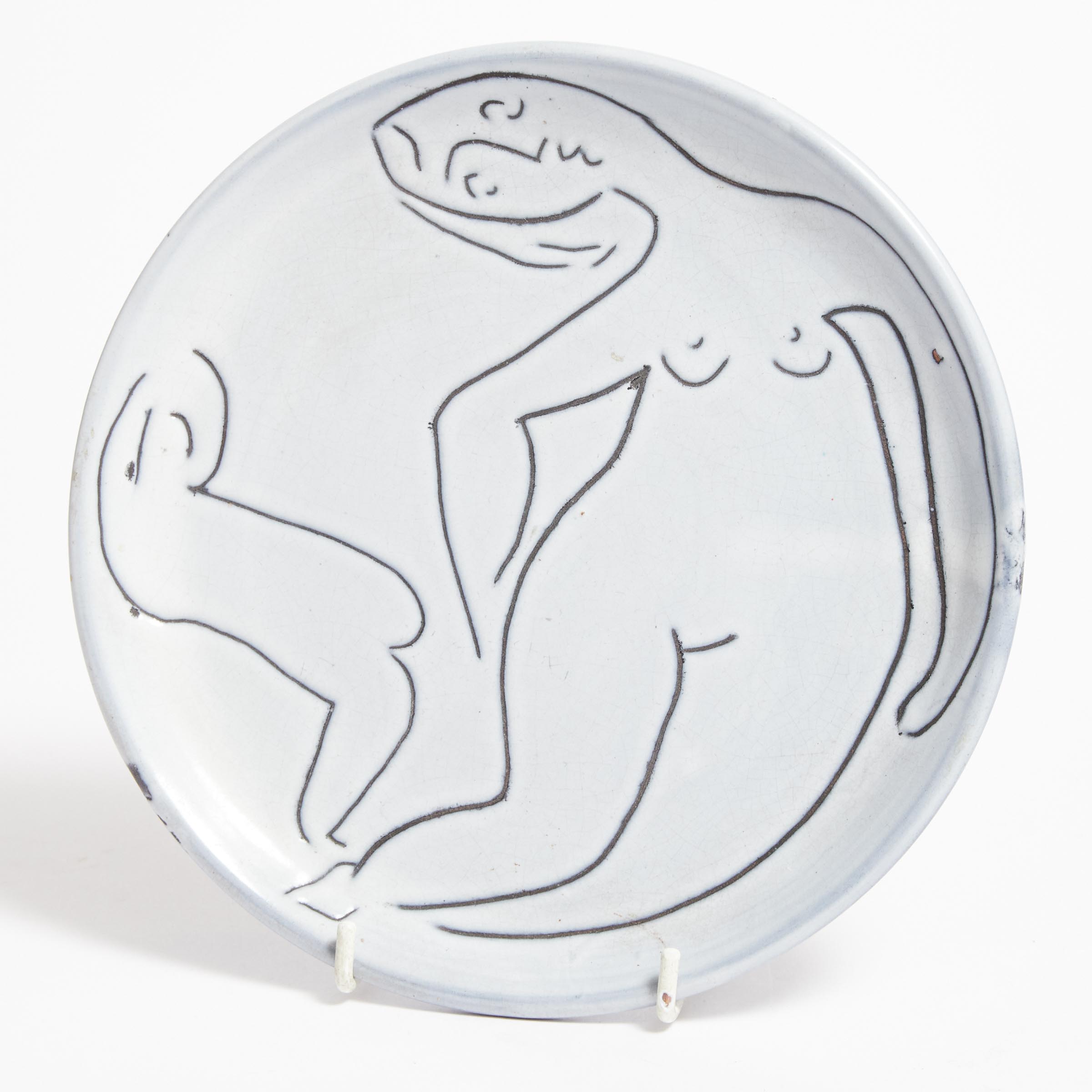 Jacques Innocenti (French, 1926-1958), Small Figural Plate, 1950s, diameter 7.9 in — 20 cm