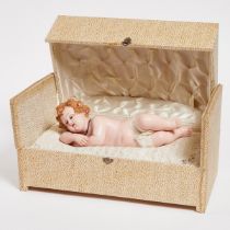 Swiss Wax Doll Automaton Music Box, Reuge, mid-20th century, 8 x 15 x 8.5 in — 20.3 x 38.1 x 21.6 cm