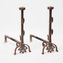 Massive Pair of English Brass Mounted Wrought Iron Firedogs, c.1720, 34 x 15 x 36 in — 86.4 x 38.1 x