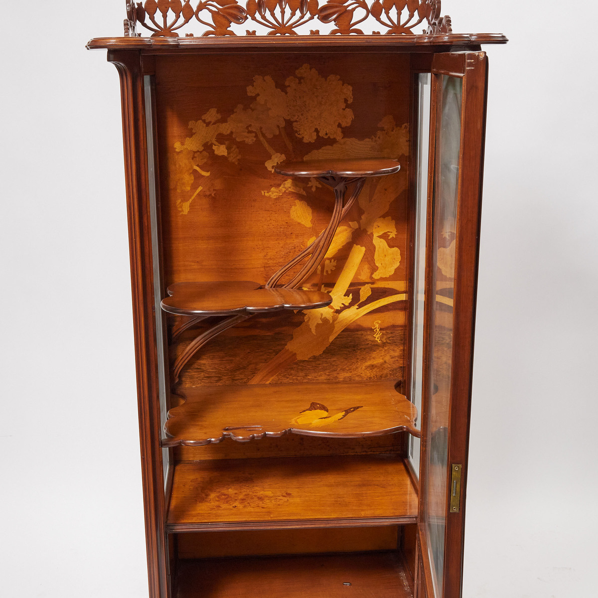 Émile Gallé Carved Walnut and Fruitwood Marquetry Vitrine de Salon, c.1900, 66.5 x 29.5 x 20.25 in — - Image 3 of 3