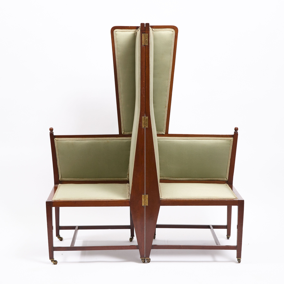George Logan for Wylie and Lochhead Pewter and Brass Inlaid Mahogany Folding Settle, c.1900, 55.5 x - Image 3 of 3