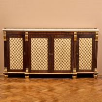 English Regency Parcel Gilt Rosewood Breakfront Side Cabinet, c.1820, 38.5 x 74 x 16 in — 97.8 x 188