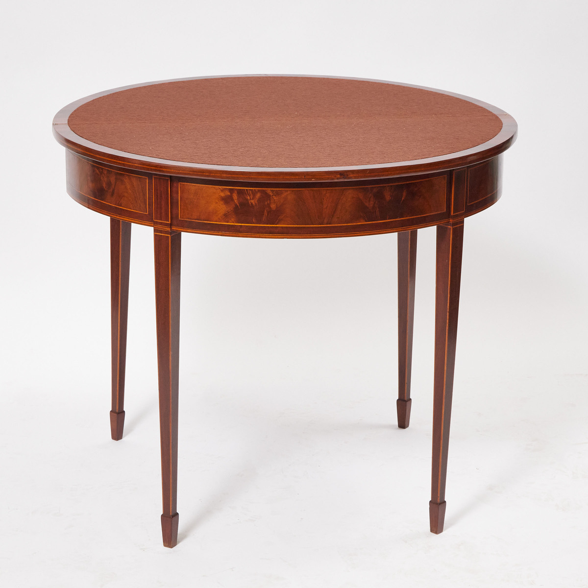 George III Style Satinwood Strung Flame Mahogany Demi-Lune Folding Card Table, 20th century, 30.5 x - Image 2 of 2