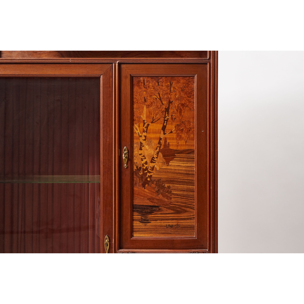 Louis Majorelle Carved and Fruitwood and Rosewood Inlaid Mahogany Tall Vitrine Cabinet, c.1900, 77.2 - Image 2 of 3