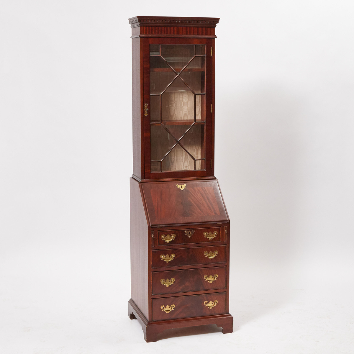 Diminutive Georgian Style Mahogany Secrétaire Bookcase, 20th century, 74.5 x 21.5 x 18.5 in — 189.2