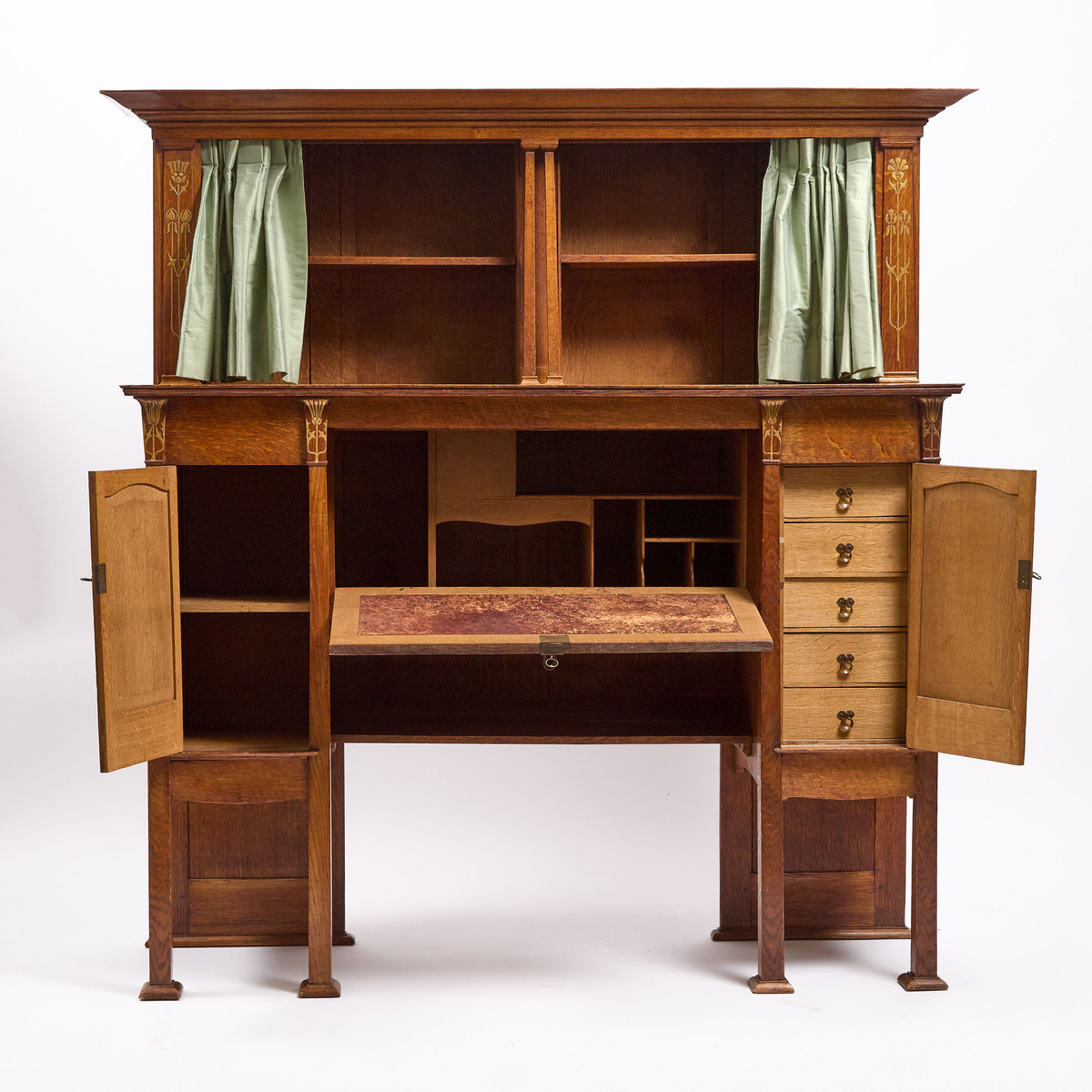 Alfred Wickham Jarvis Arts and Crafts Secretaire Bookcase, c.1898, 69.75 x 35.5 x 16 in — 177.2 x 90 - Image 2 of 4