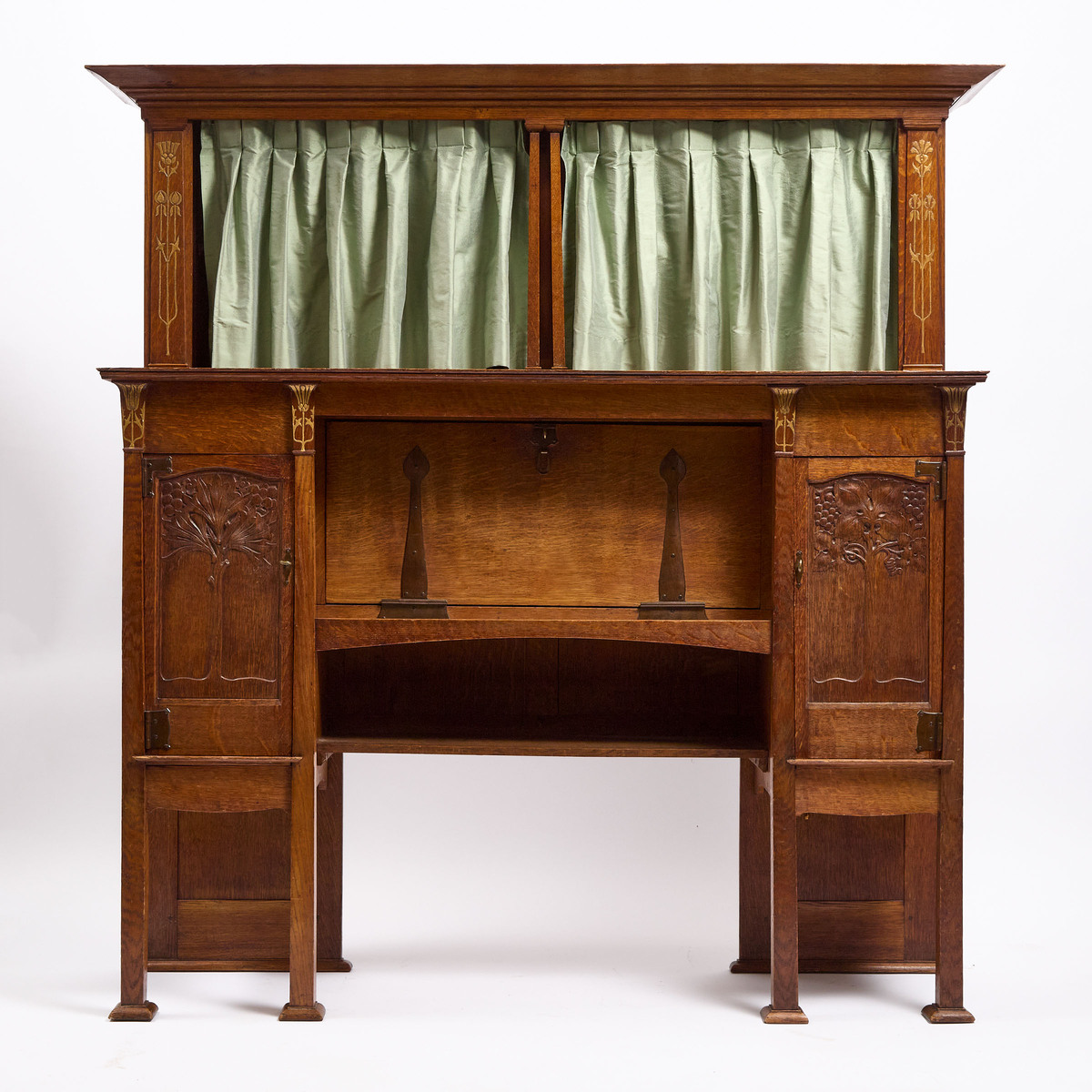 Alfred Wickham Jarvis Arts and Crafts Secretaire Bookcase, c.1898, 69.75 x 35.5 x 16 in — 177.2 x 90