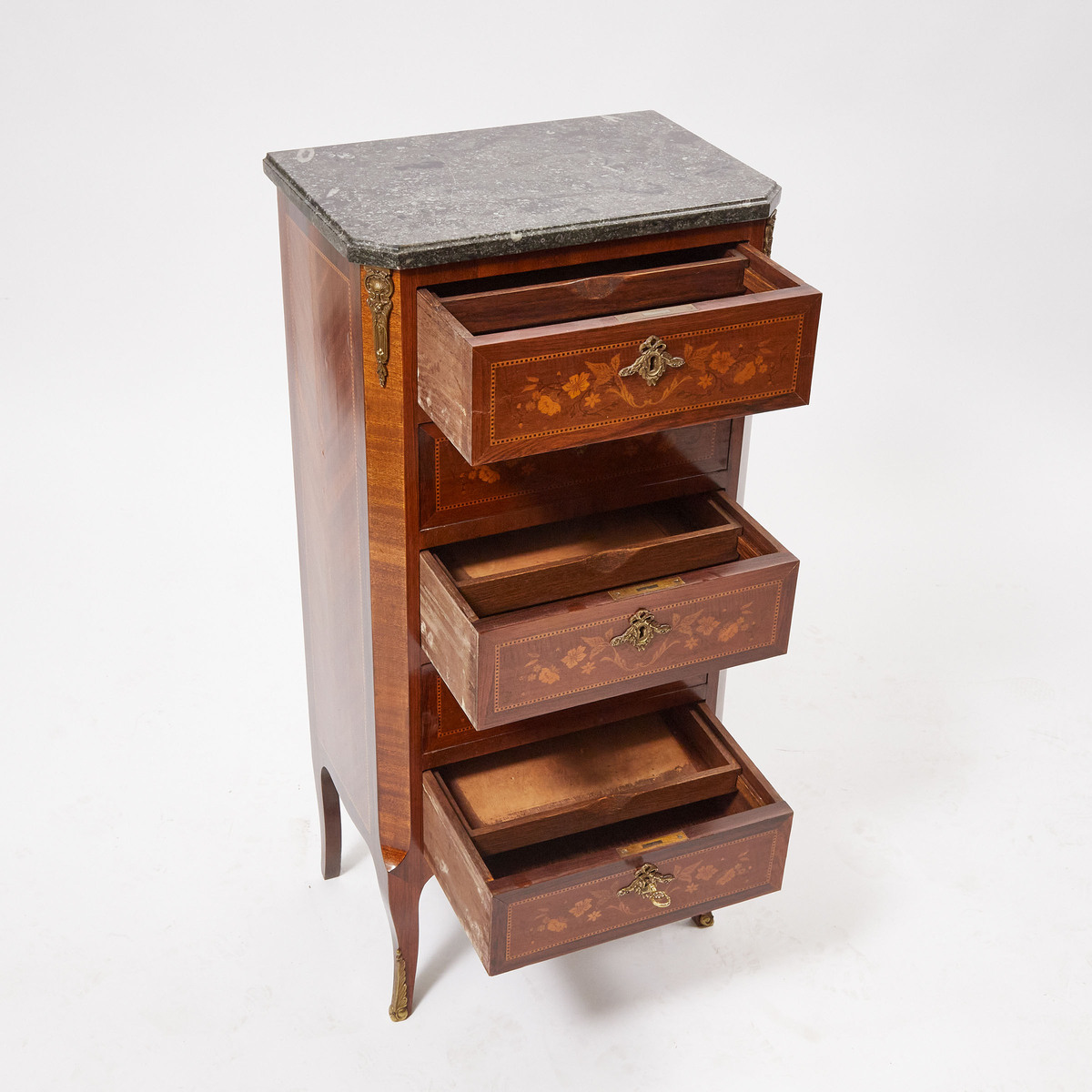 Louis XV Style Ormolu Mounted Rosewood with Fruitwood Marquetry Chiffonier, c.1900, 38.5 x 18.5 x 12 - Image 2 of 2