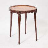 French Art Nouveau Carved Mahogany and Fruitwood Marquetry Centre or Side Table, Nancy, early 20th c