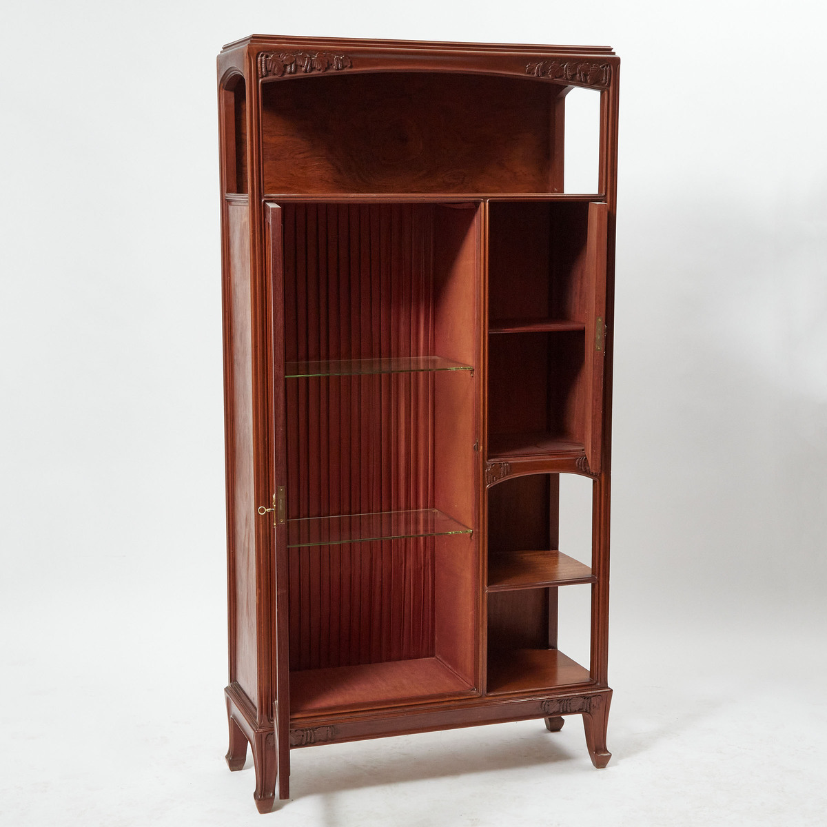 Louis Majorelle Carved and Fruitwood and Rosewood Inlaid Mahogany Tall Vitrine Cabinet, c.1900, 77.2 - Image 3 of 3
