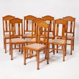 Set of Eight Heal and Son Straight Back Oak Dining Chairs, c.1900, 40.5 x 17.75 x 18.25 in — 102.9 x