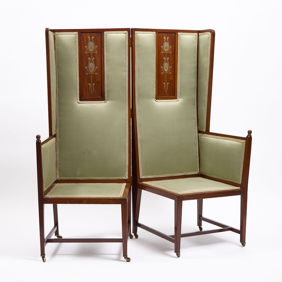 George Logan for Wylie and Lochhead Pewter and Brass Inlaid Mahogany Folding Settle, c.1900, 55.5 x - Image 2 of 3