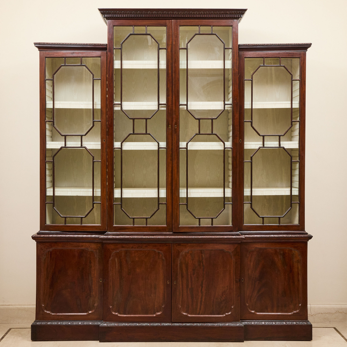 George II Mahogany Breakfront Bookcase, 19th century, 99 x 84 in — 251.5 x 213.4 cm