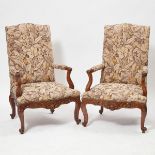 Pair of Early Louis XV Carved Walnut Fauteuils, c.1740, 44 x 28.5 x 30 in — 111.8 x 72.4 x 76.2 cm (