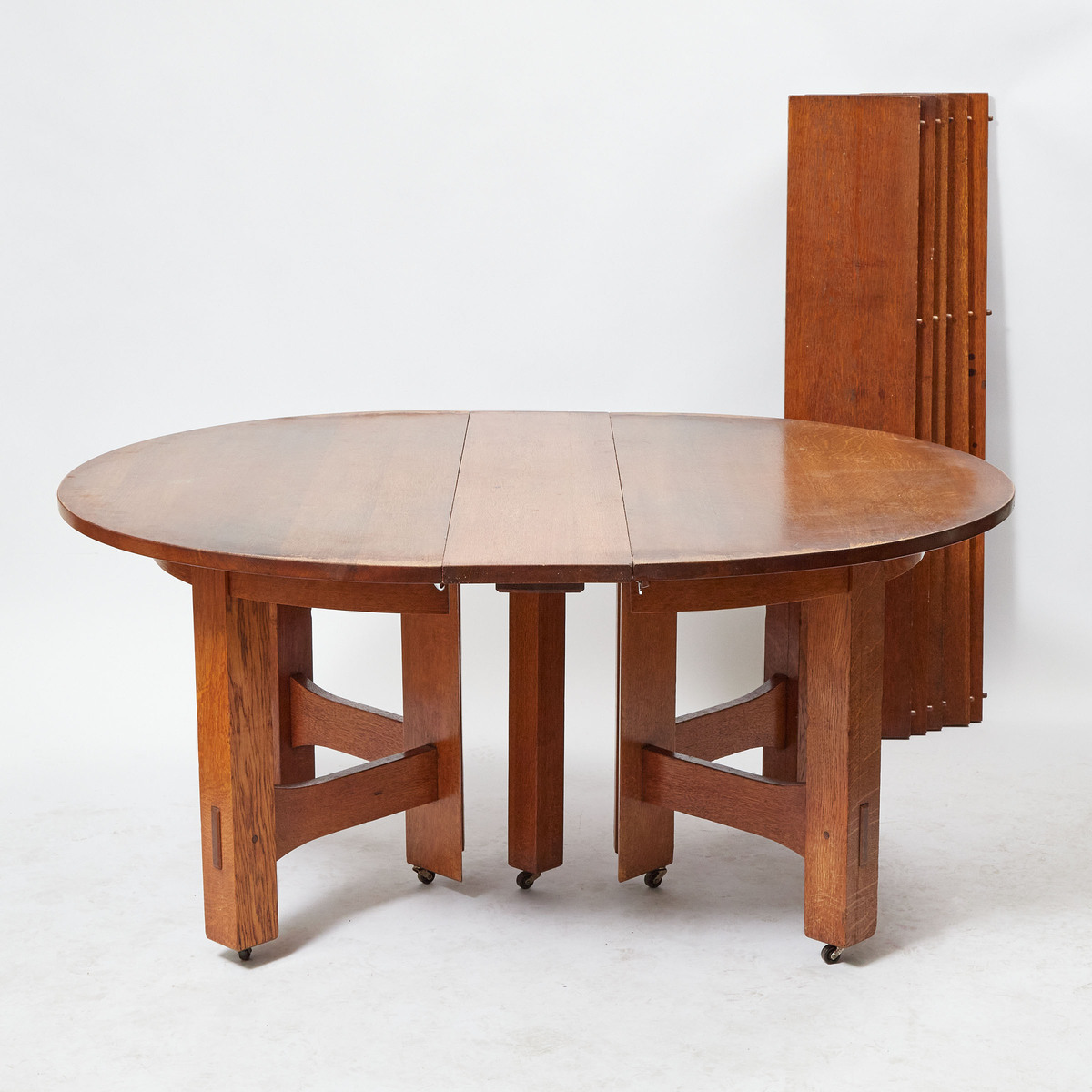 Gustav Stickley Model 634 Mission Oak Arts and Crafts Extension Dining Table, c.1912, height 30 in — - Image 3 of 3