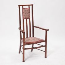 J.S. Henry Art Nouveau Mahogany Open Arm Library Chair, c.1900, 46.25 x 25 x 22 in — 117.5 x 63.5 x