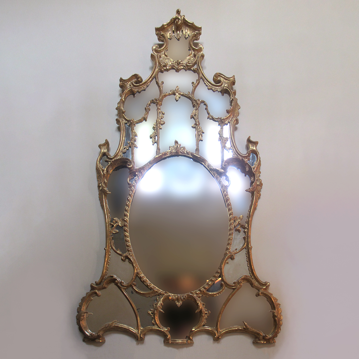 George II Large Giltwood Overmantel Mirror, c.1765, 96 x 60 in — 243.8 x 152.4 cm;