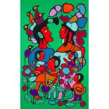 Norval Morrisseau, RCA (1931-2007), OJIBWA FAMILY MOTIF WITH TREE OF KNOWLEDGE, 1991, 87 x 54 in — 2