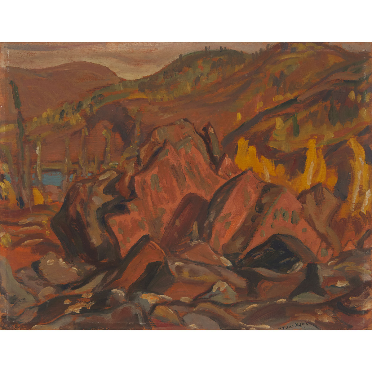 Alexander Young (A.Y.) Jackson, OSA, RCA (1882-1974), ROCK FORM ELDORADO MINES, SEPTEMBER 1949, 10.5