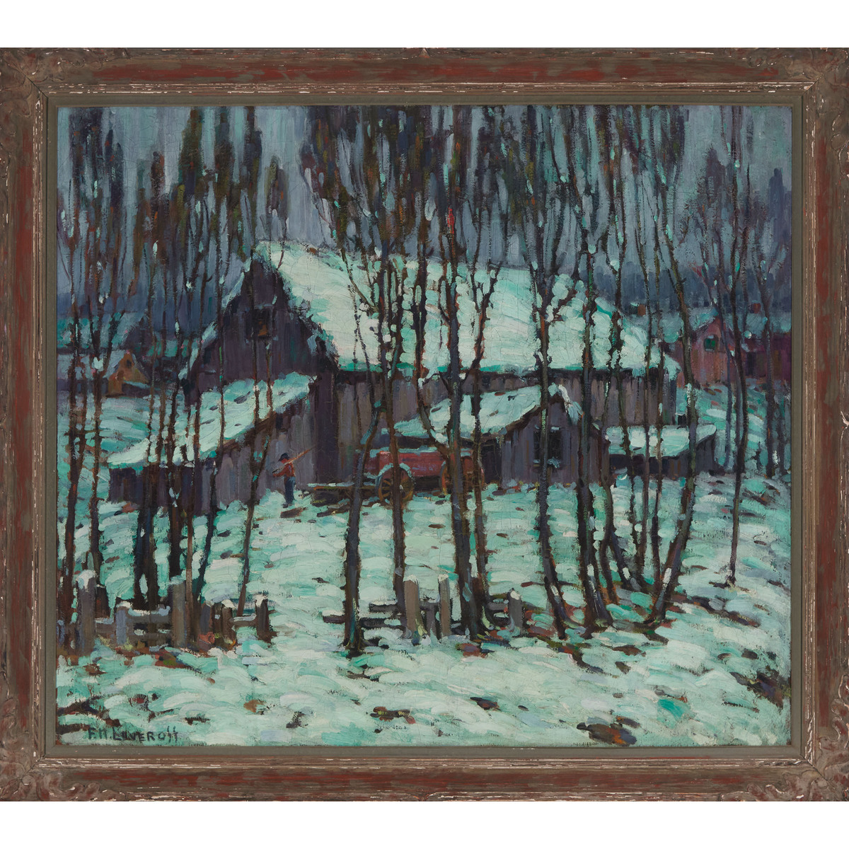 Frederick Nicholas Loveroff, OSA, ARCA (1894-1960), UNTITLED (BARN), 53 x 47 in — 134.6 x 119.4 cm - Image 2 of 5