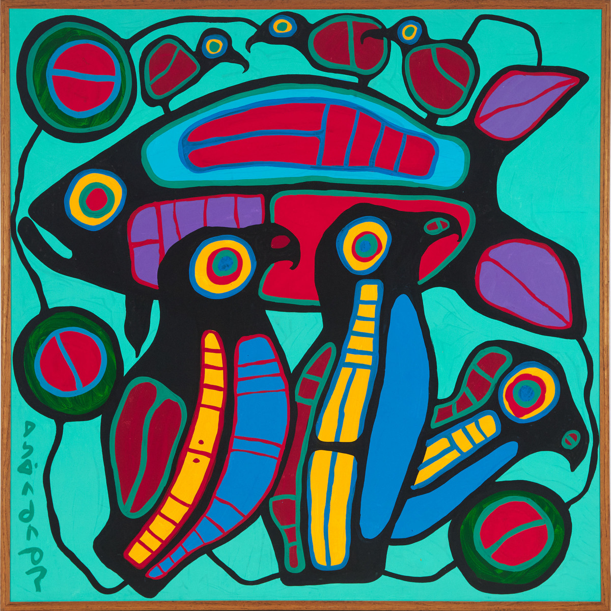 Norval Morrisseau, RCA (1931-2007), FISH AND FOWL FORMS - COMPOSITION, 1990, 40 x 40 in — 101.6 x 10 - Image 2 of 6