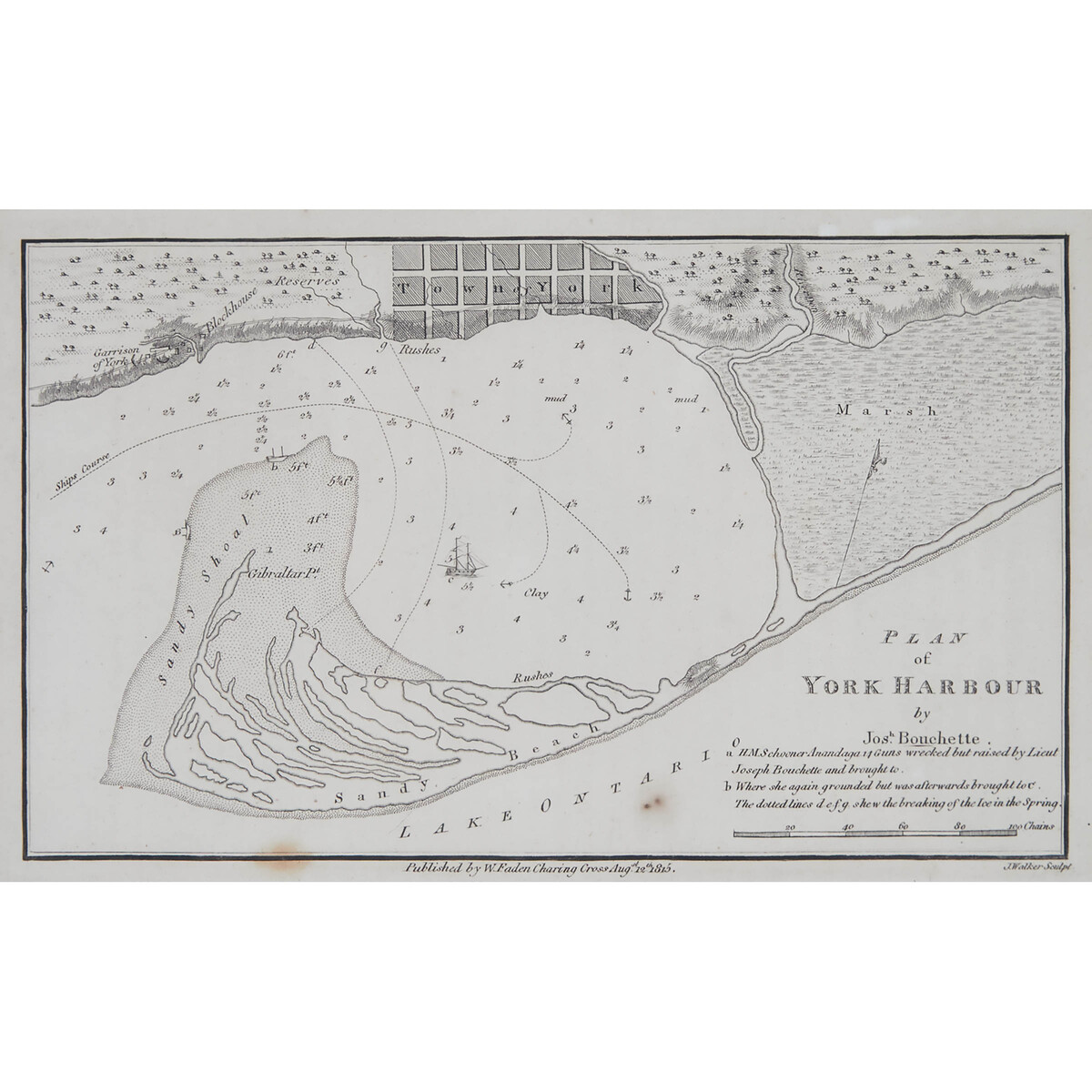 Lt.-Col. Joseph Bouchette (1774-1841), PLAN OF YORK HARBOUR, sight 6 x 9.5 in — 15.2 x 24.1 cm; fram - Image 2 of 2