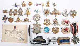12 cap badges, including Black Watch, Ryl Irish Rifles, and Lincolnshire Regt (several lacking