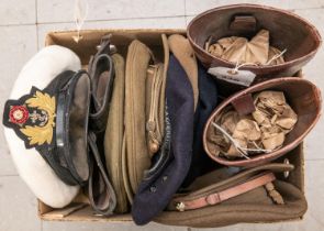 A pair of bown leather military riding boots; a pair of black leather PO gaiters; a Grenadier Guards