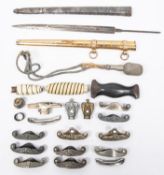 Third Reich dagger parts: grip (no insignia) and plated mounts for SA/SS dagger; brass plated