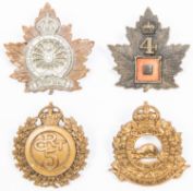 4 WWI CEF Canadian Railway Troops cap badges: 1st Bn, 3rd Bn. officers'; 4th Bn by Gaunt; and 5th Bn