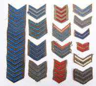 A good lot of WWI/WWII British service stripes, mostly blue. (15) £80-100